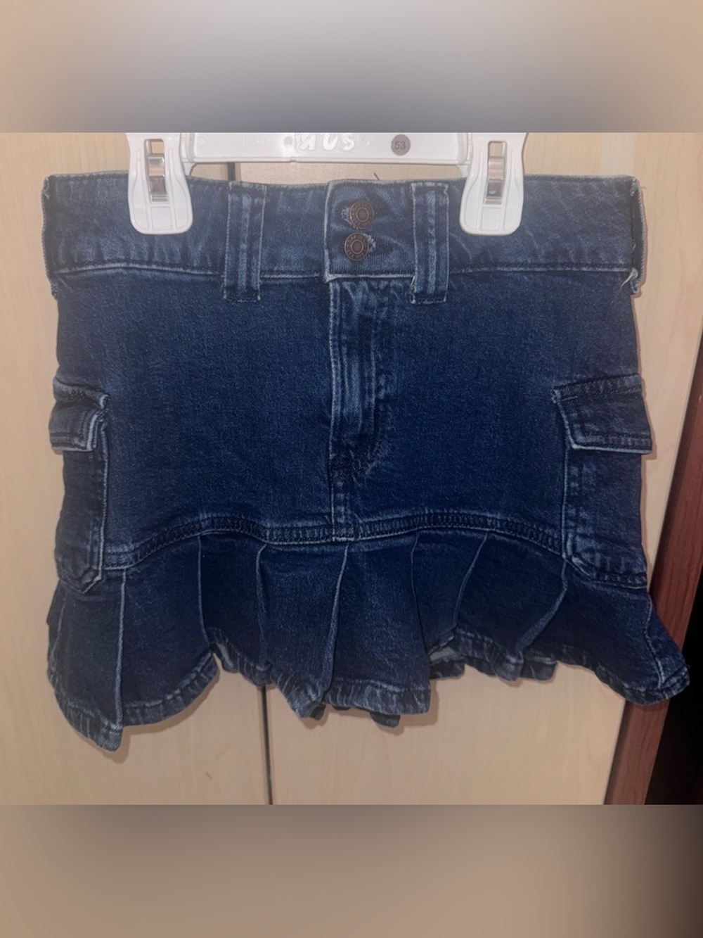GAP Girls Denim Cargo Pleated Mini Skirt Blue Size 10 Pockets